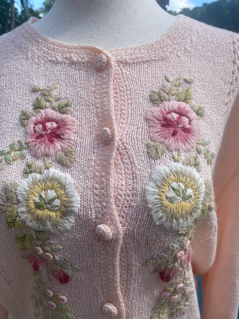Vintage Pink Embroidered Button-Up Sweater Cardigan - Picture 10 of 11